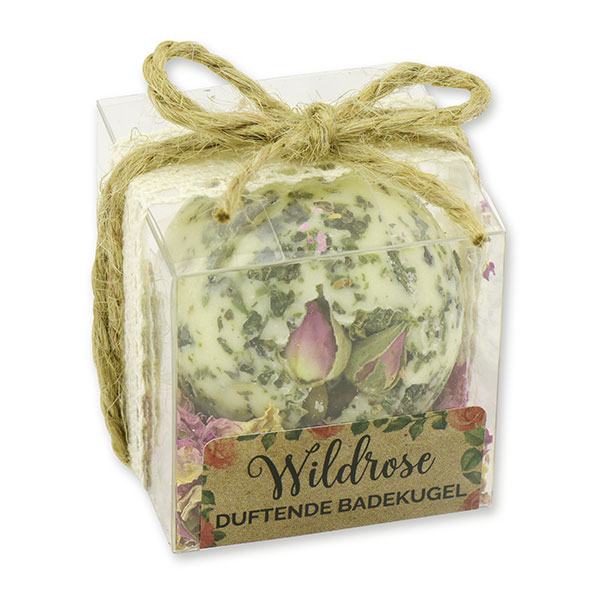 Bath butter ball with sheep milk 50g in a box "feel-good time", Wild rose 