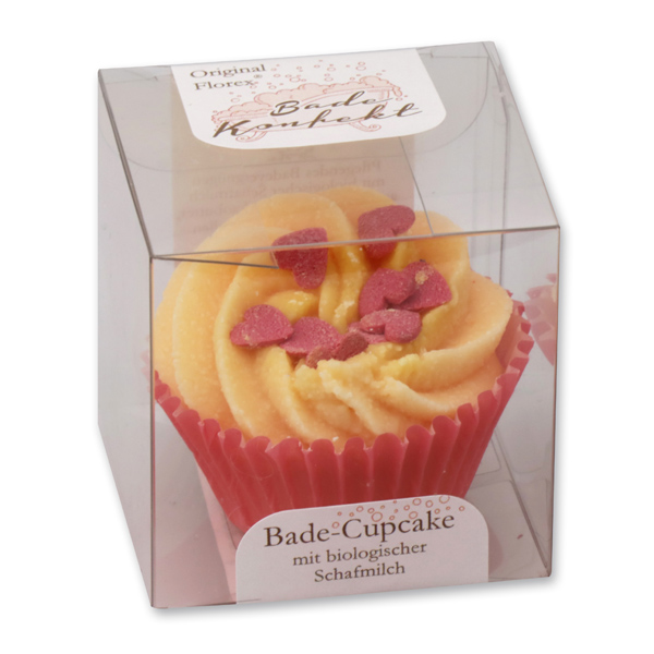 Bath butter cupcake with sheep milk 45g in box, Red Hearts/Rose 