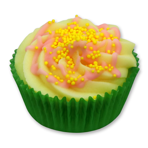 XL Bath butter cupcake with sheep milk 90g, Yellow Sugar Balls/Rose-Lavender 