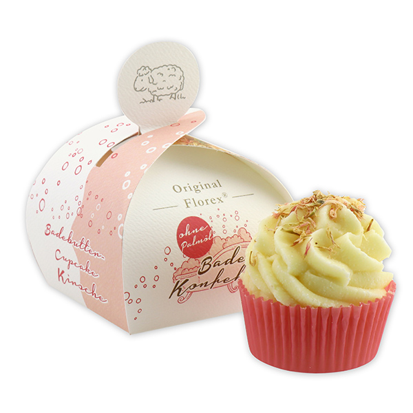 XL Bath butter cupcake with sheep milk 90g, Pink Cornflower/Cherry, packed in a paper-box 