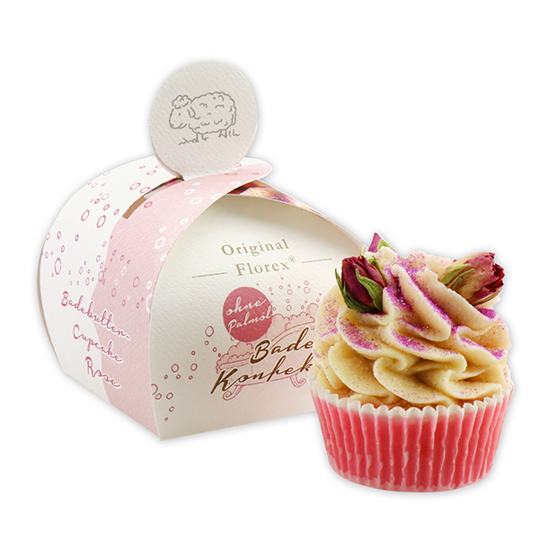 XL Bath butter cupcake with sheep milk 90g, Rose/Rosebud, packed in a paper-box 