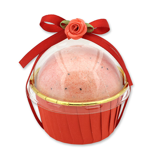 Badekugel mit Schafmilch 125g im Förmchen dekoriert, Erdbeere 