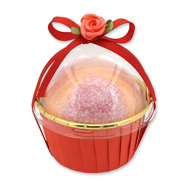 Bath bomb with sheep milk 125g in a cases decorated, Pomegranate 