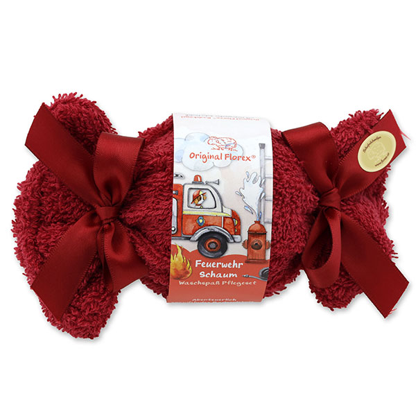 Bath ball with sheep milk 125g in a washcloth "Feuerwehr Schaum", Berry dream 