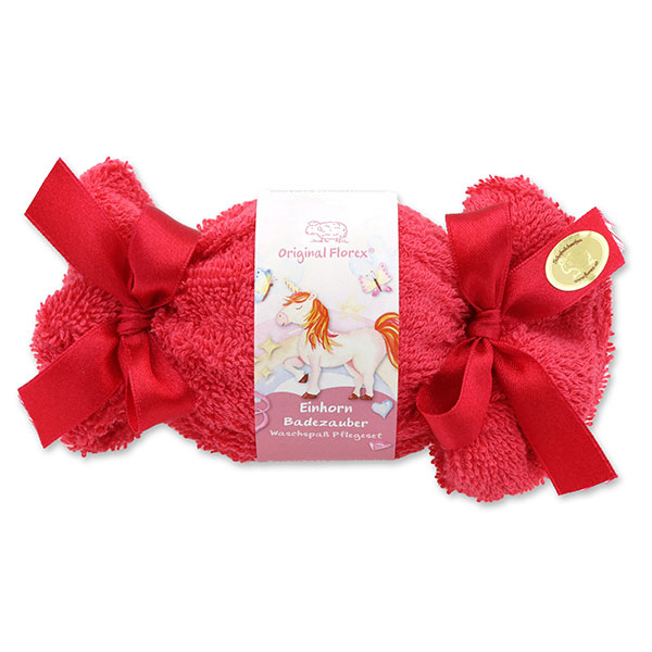 Bath ball with sheep milk 125g in a washcloth "Einhorn Badezauber", Flower magic 