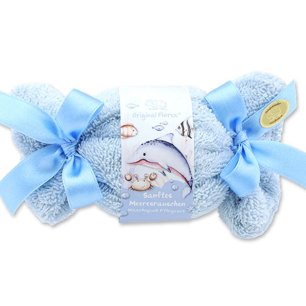 Bath ball with sheep milk 125g in a washcloth "Sanftes Meeresrauschen", Cloud breeze 