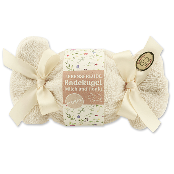 Bath ball with sheep milk 125g in a washcloth "Lebensfreude", Milk & honey 