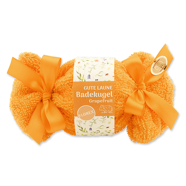 Bath ball with sheep milk 125g in a washcloth "Gute Laune", Grapefruit 