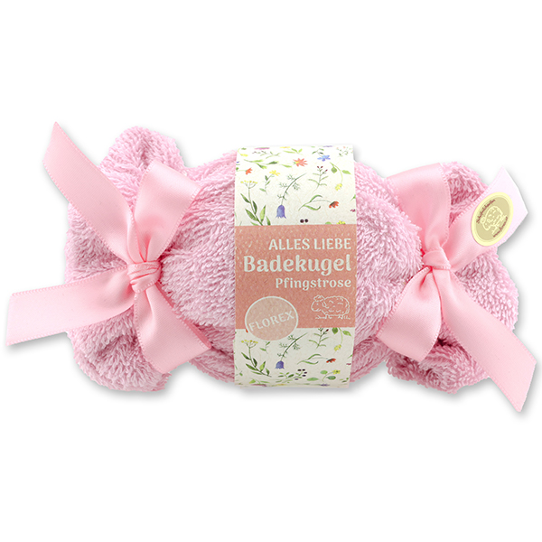 Bath ball with sheep milk 125g in a washcloth "Alles Liebe", Peony 