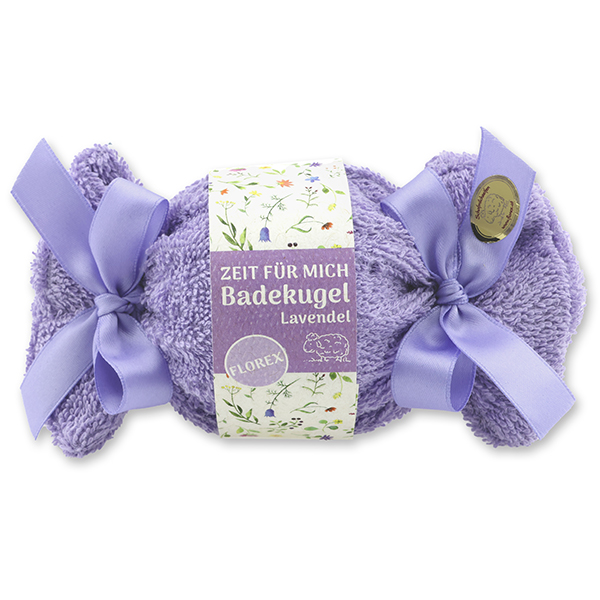 Bath ball with sheep milk 125g in a washcloth "Zeit für mich", Lavender 