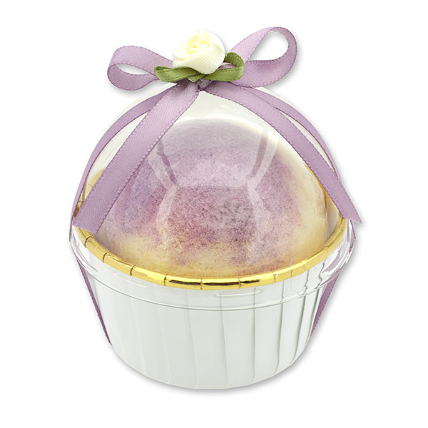 Bath bomb with sheep milk 125g in a cases decorated, Passion fruit 