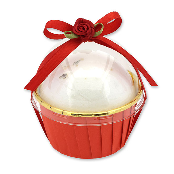 Bath bomb with sheep milk 125g in a cases decorated, Rose 