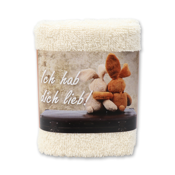 Waschtuch 30x30cm "Ich hab dich lieb", beige 