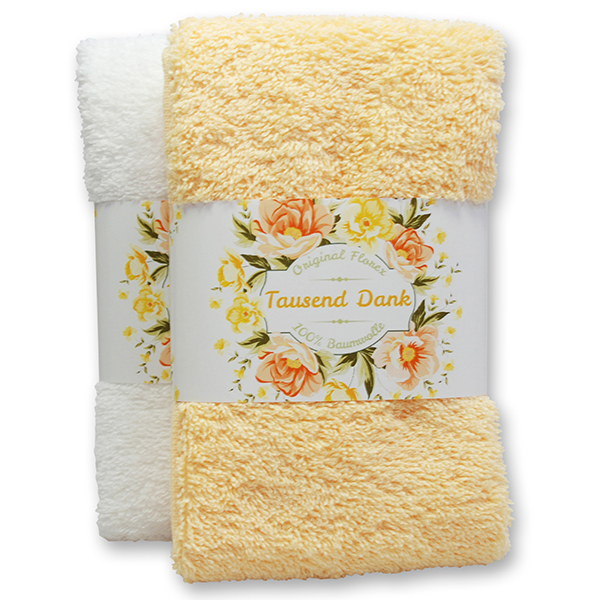 Guest towel 30x50cm "Tausend Dank", yellow/white 