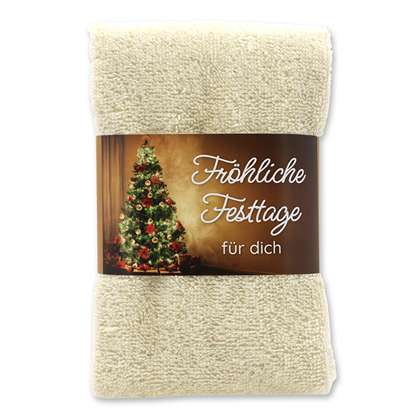 Gästehandtuch 30x50cm "Fröhliche Festtage für dich", creme 
