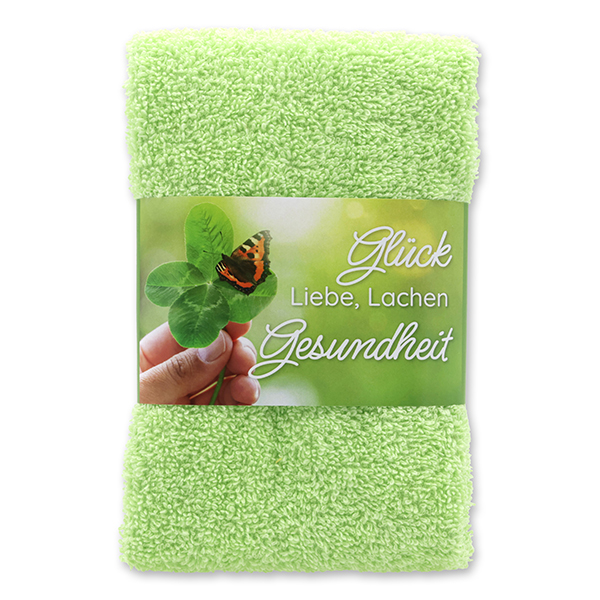 Gästehandtuch 30x50cm "Glück, Liebe, Lachen, Gesundheit", grün 