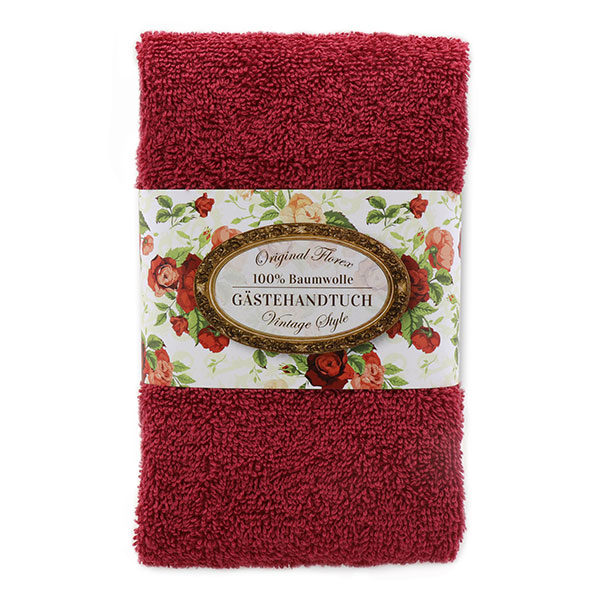 Towel 30x50cm "Vintage motif 108", bordeaux 