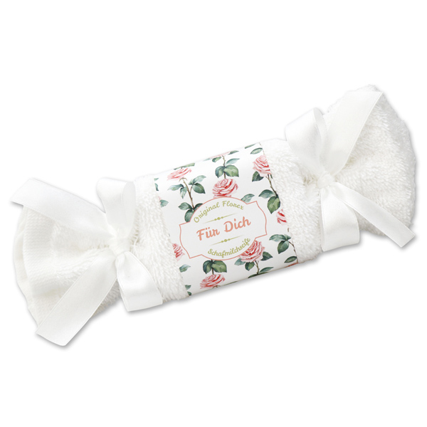 Sheep milk soap 100g in a washcloth "Für Dich", Christmas rose white 