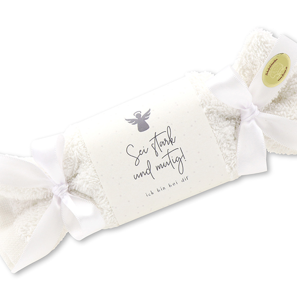 Sheep milk soap 100g in a washcloth "Sei stark und mutig..." , Christmas rose white 