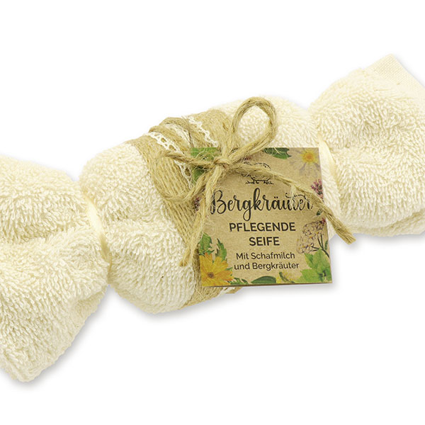 Sheep milk soap 100g in a washcloth "feel-good time", Mountain herbs 