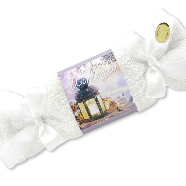 Schafmilchseife eckig 100g im Waschlappen "Besinnliche Winterzeit", Schneerose 