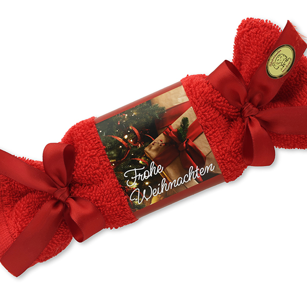 Schafmilchseife eckig 100g im Waschlappen "Frohe Weihnachten", Granatapfel 