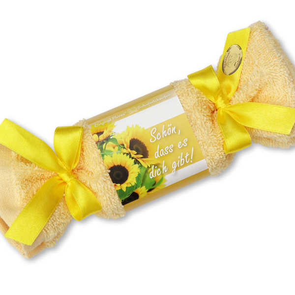 Sheep milk soap 100g in a washcloth "Schön, dass es dich gibt", Sunflower 