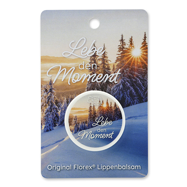 Lip balm 10ml with a card "Lebe den Moment", Christmas rose white 