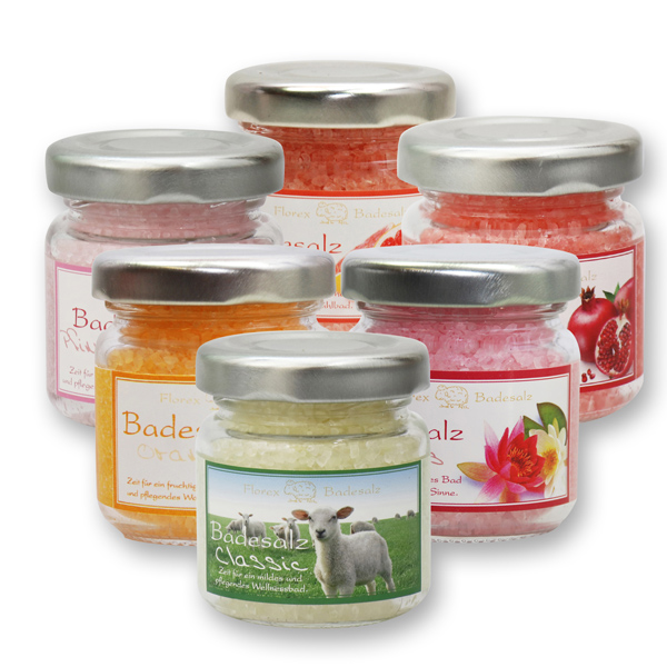 Bath salt 60g in a glass jar, sorted 