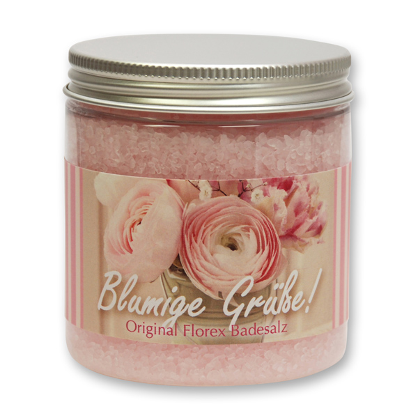 Badesalz 300g in der Dose "Blumige Grüße", Pfingstrose 