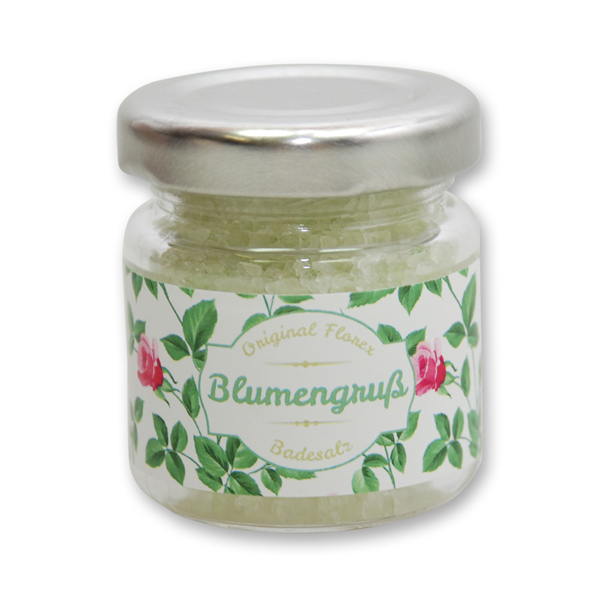 Bath salt 60g in a glass jar "Blumengruß", Verbena 