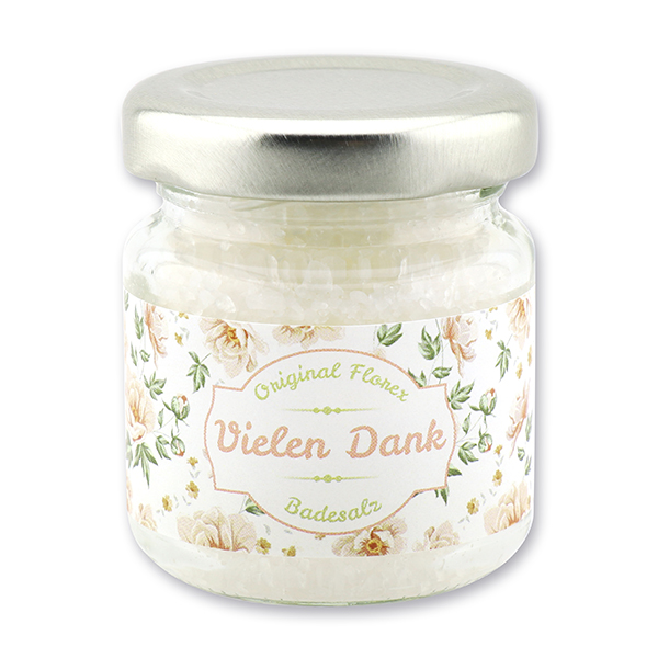 Bath salt 60g in a glass jar "Vielen Dank", Christmas rose white 