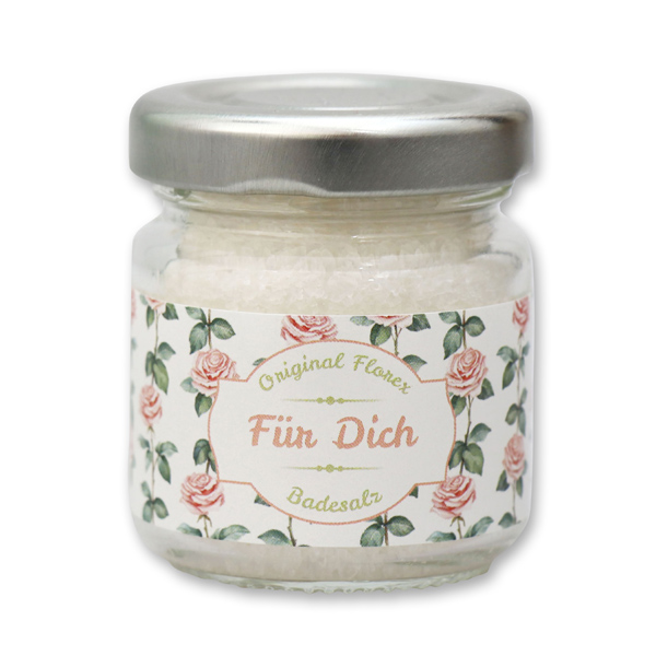 Bath salt 60g in a glass jar "Für Dich", Christmas rose white 