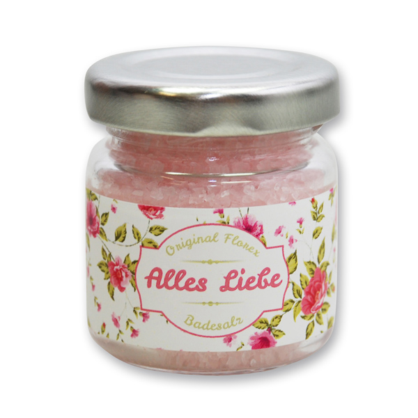 Bath salt 60g in a glass jar "Alles Liebe", Peony 