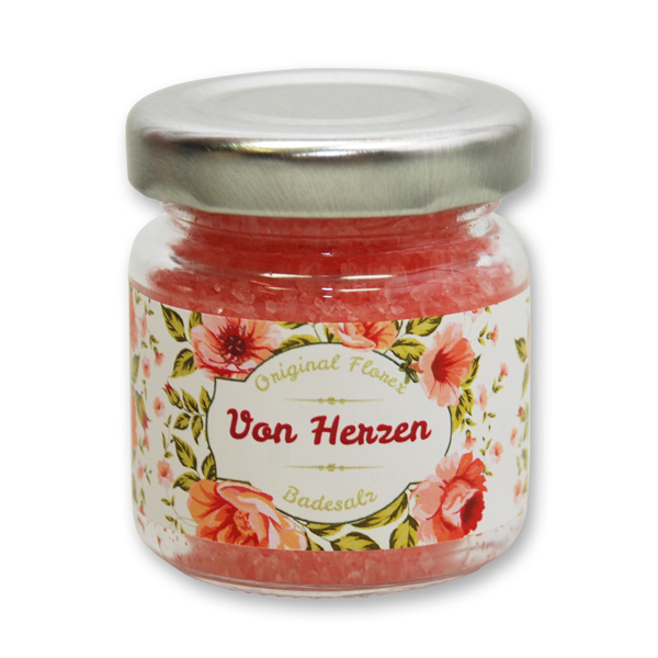 Bath salt 60g in a glass jar "Von Herzen", Rose 