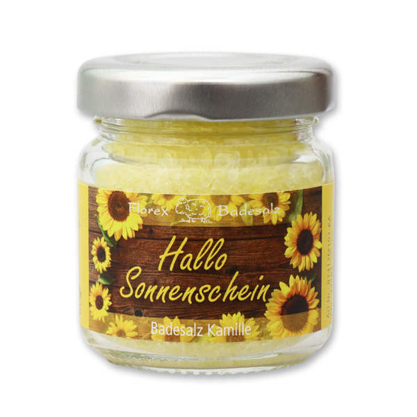 Bath salt 60g in a glass jar "Hallo Sonnenschein", Chamomile 