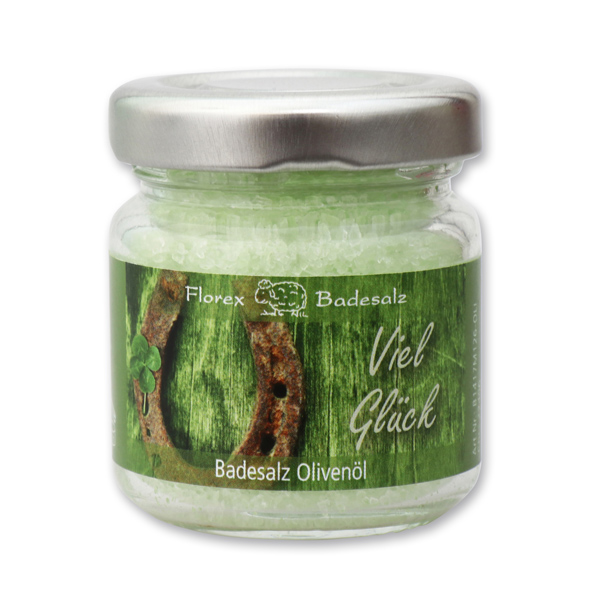 Bath salt 60g in a glass jar "Viel Glück", Olive Oil 