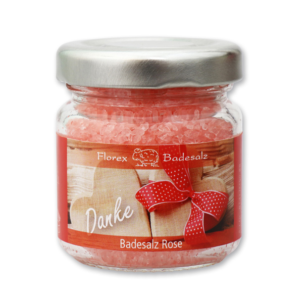 Bath salt 60g in a glass jar "Danke", Rose 