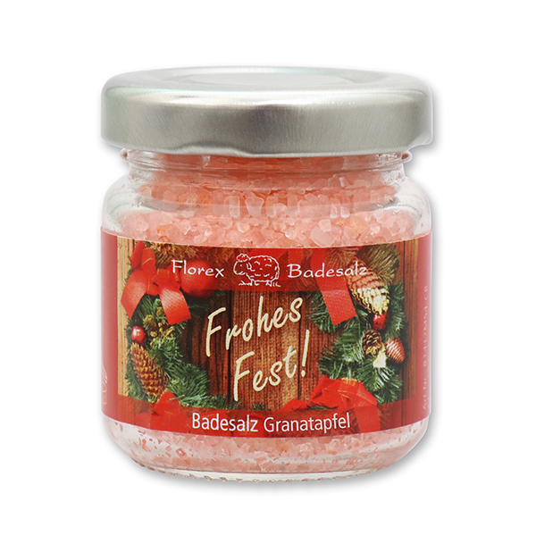 Bath salt 60g in a glass jar "Frohes Fest", Pomegranate 