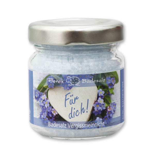 Bath salt 60g in a glass jar "Für dich", Forget-Me-Not 