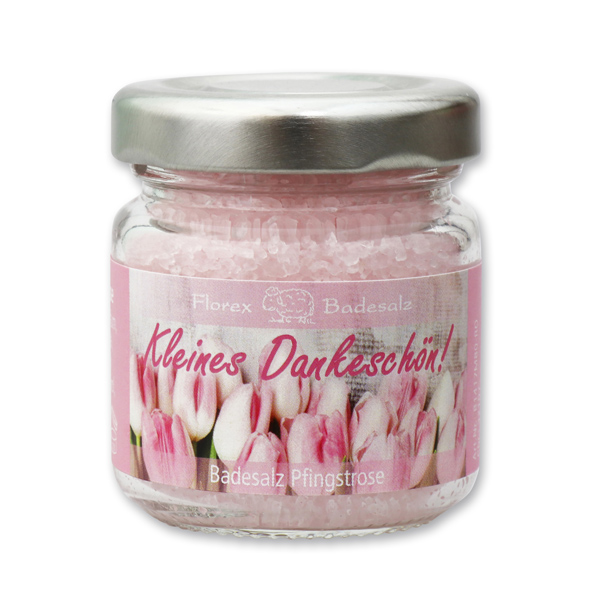 Bath salt 60g in a glass jar "Kleines Dankeschön", Peony 