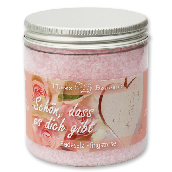 Bath salt 300g in a container "Schön, dass es dich gibt", Peony 