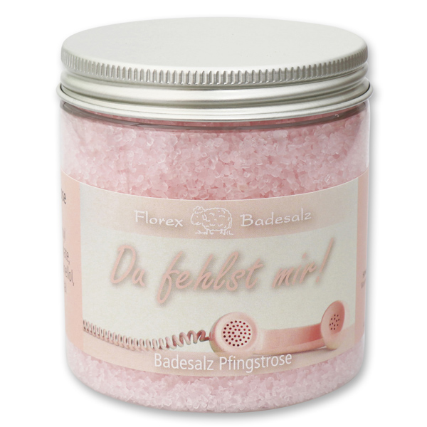 Bath salt 300g in a container "Du fehlst mir", Peony 