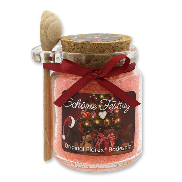 Bath salt 300g in a glass jar with a wooden spoon "Schöne Festtage", Pomegranate 