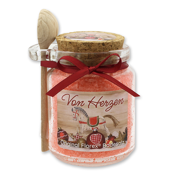 Badesalz 300g im Glas mit Holzlöffel "Von Herzen", Granatapfel 