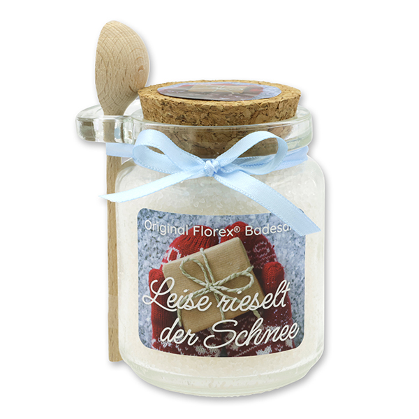 Badesalz 300g im Glas mit Holzlöffel "Leise rieselt der Schnee", Schneerose 