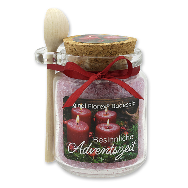 Badesalz 300g im Glas mit Holzlöffel "Besinnliche Adventszeit", Winterzauber 
