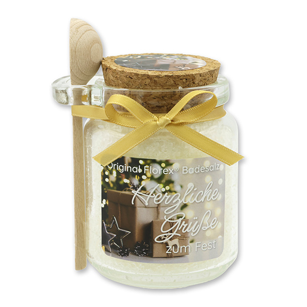 Badesalz 300g im Glas mit Holzlöffel "Herzliche Grüße zum Fest", Classic 