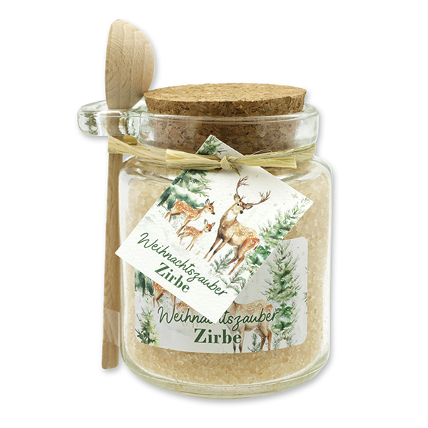 Bath salt 300g in a glass jar with a wooden spoon "Christmas magic motif 25", Swiss pine 