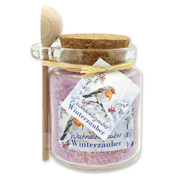 Bath salt 300g in a glass jar with a wooden spoon "Christmas magic motif 27, Winter Magic 